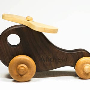Personalized Wooden Toy Helicopter: Walnut & Maple, Newborn Gift