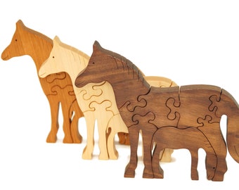 Wooden Toy Puzzle for Toddlers, Wooden Toy Horse Puzzle, Waldorf Toys Christmas gift for son, boys, and girls