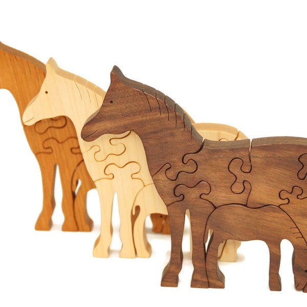 Wooden Toy Puzzle for Toddlers, Wooden Toy Horse Puzzle, Waldorf Toys Christmas gift for son, boys, and girls