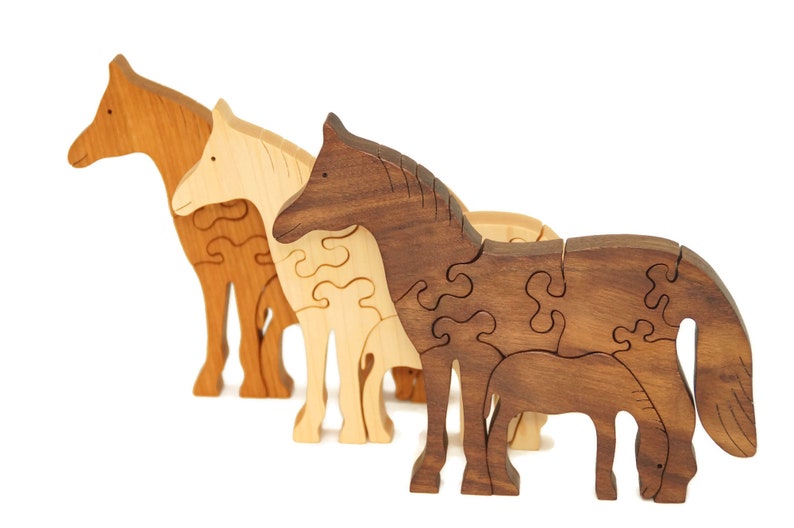 Wooden Toy Puzzle for Toddlers, Wooden Toy Horse Puzzle, Waldorf Toys Christmas gift for son, boys, and girls image 1