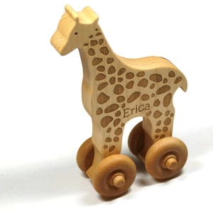 Wooden Toy Giraffe Personalized Push Toy Baby Toddler Children image 2