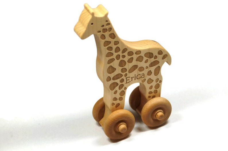 Wooden Toy Giraffe Personalized Push Toy Baby Toddler Children image 2