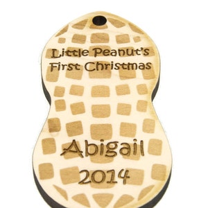 Baby's First Christmas Ornament Wooden Peanut Personalized Christmas Ornament zdjęcie 2