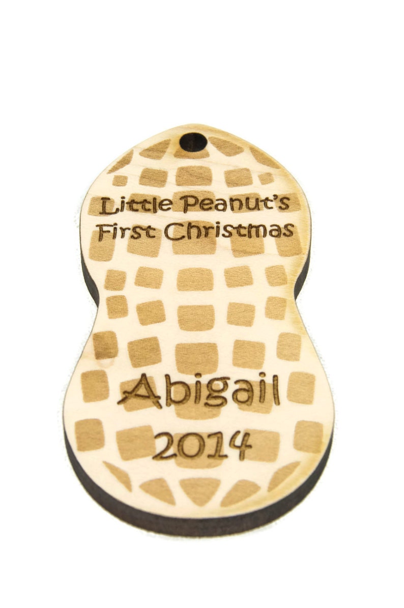 Baby's First Christmas Ornament Wooden Peanut Personalized Christmas Ornament zdjęcie 2