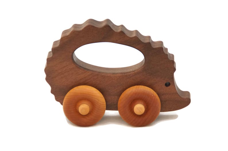 Wooden Toy Car Hedgehog Personalized Name Custom toy Baby Shower, Nursery Decor, Birthday Gift Walnut