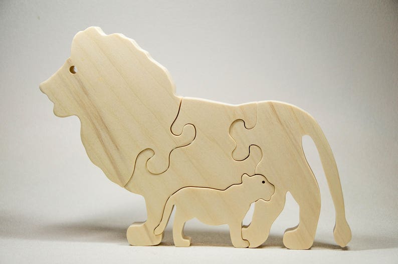 Wooden Puzzle Lion Wooden Animal Puzzle Wooden Toy Montessori Toy image 1