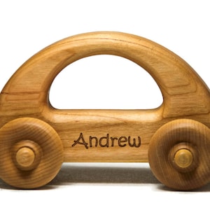 Personalized Wooden Toy Car for Toddlers, Montessori Waldorf Toy Car First Birthday Gift Baby Shower Gift image 1