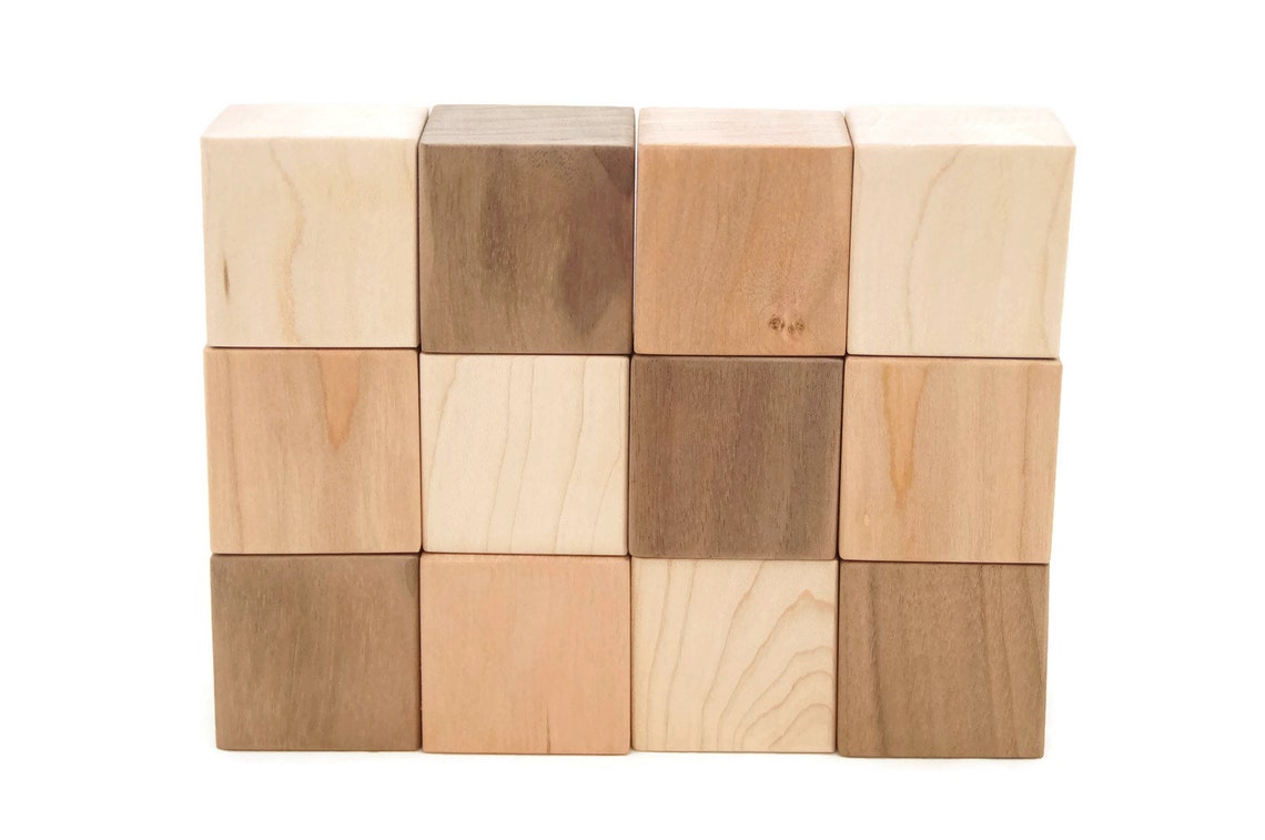 12 Unfinished Wooden Blocks All Natural Wood Building Blocks Etsy