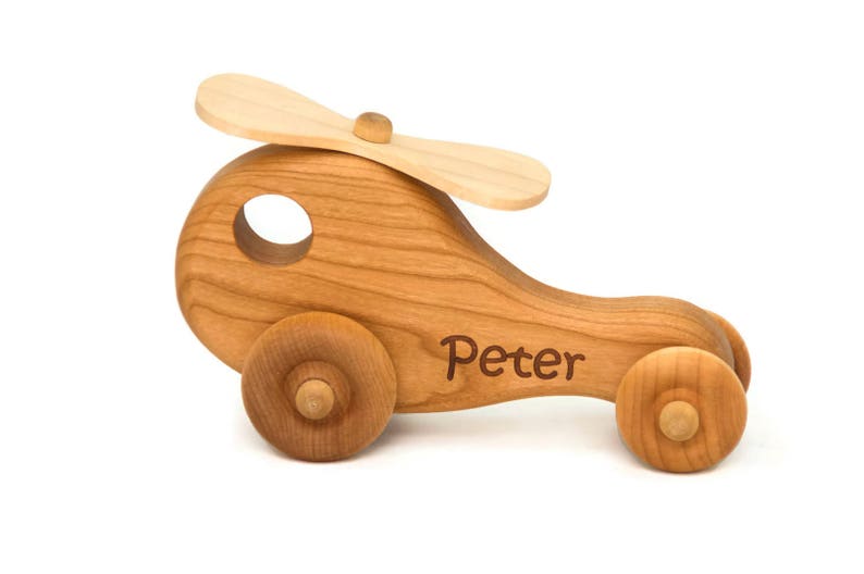 Wooden Toy Helicopter, Personalized Gift Toy Car, Handmade Baby Gift, Ring Bearer Gift, Baby Shower, Birthday, Nursery Decor image 2