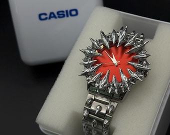 Y2K Gothic Metal Watch, Futuristic Spike Opium Style Timepiece