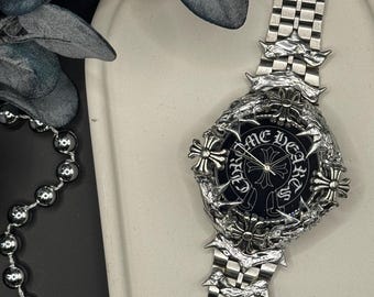 "Custom ""Chrome Cross"" Armbanduhr von Casio - Gothic Edelstahl handgefertigte Zeitmesser."