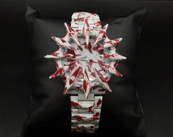 Custom Casio Watch “Scarlet Spikes” – Handmade Art Timepiece Unique Designer Wristwatch