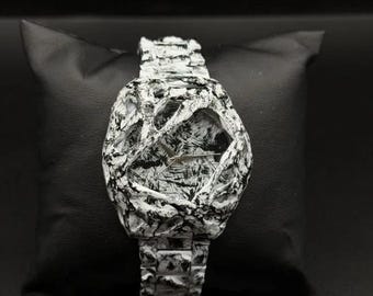 Custom Casio “Monochrome Storm” — Hand-Painted Abstract Watch Unique Art Casio Black & White Designer Timepiece