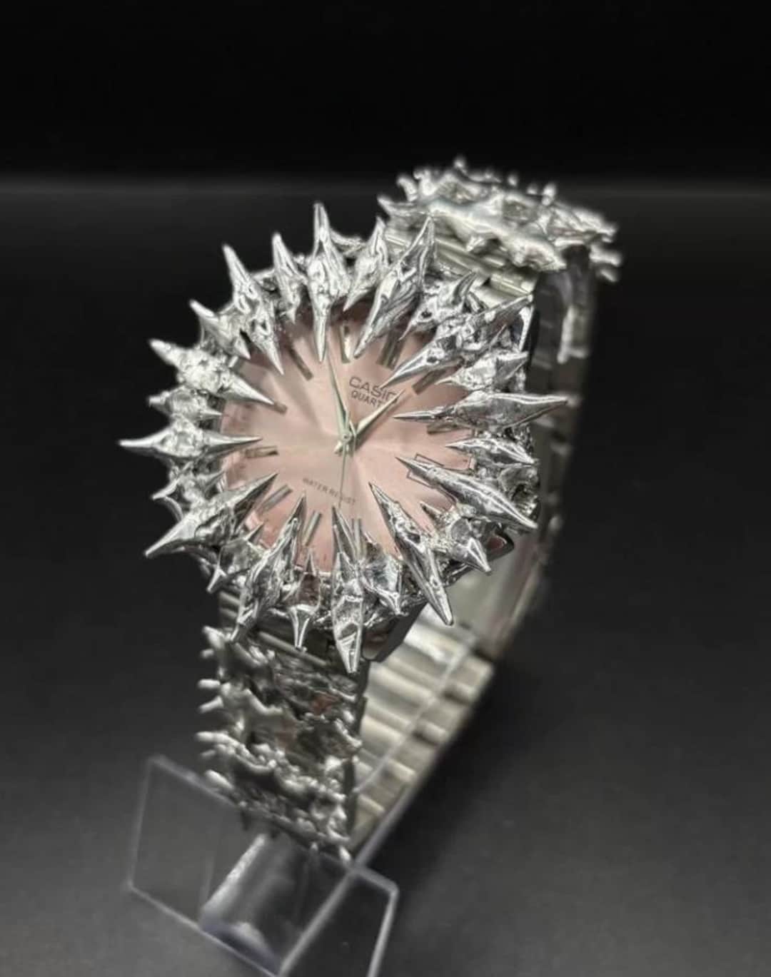 Custom Casio “venus Spikes” — Handcrafted Silver Spiked Watch With