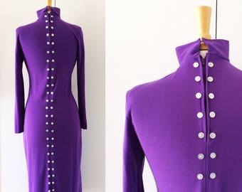 Vintage Knit Dress // Mock Turtleneck BodyCon Dress // Long Sleeve Gown