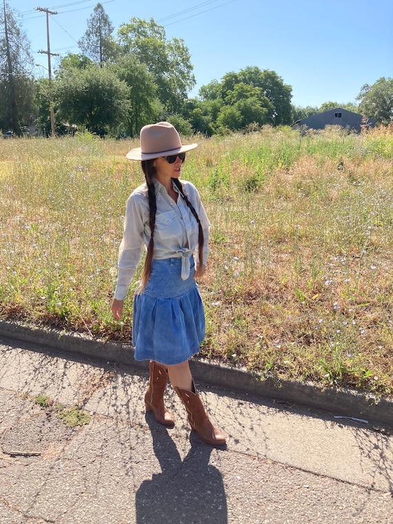 80s Denim Skirt // Vintage High Waist Jean Full Sk