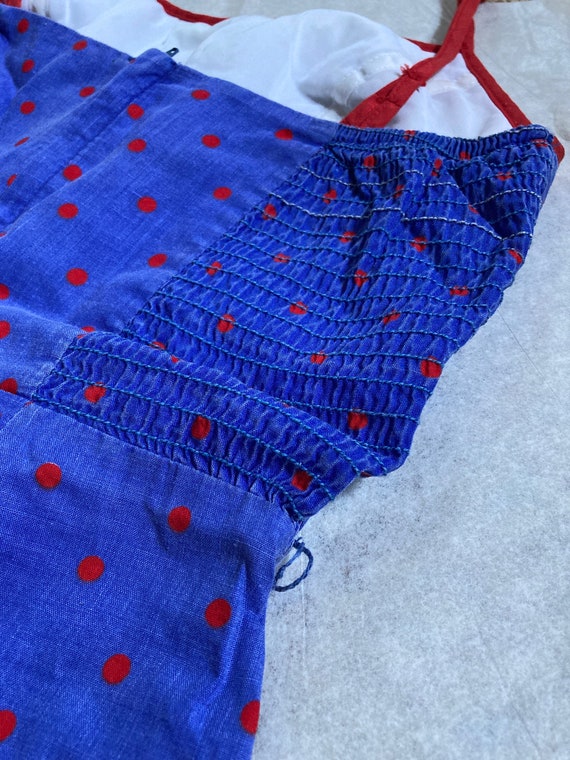 70s Cotton Romper blue and red polka dot Short Sh… - image 9