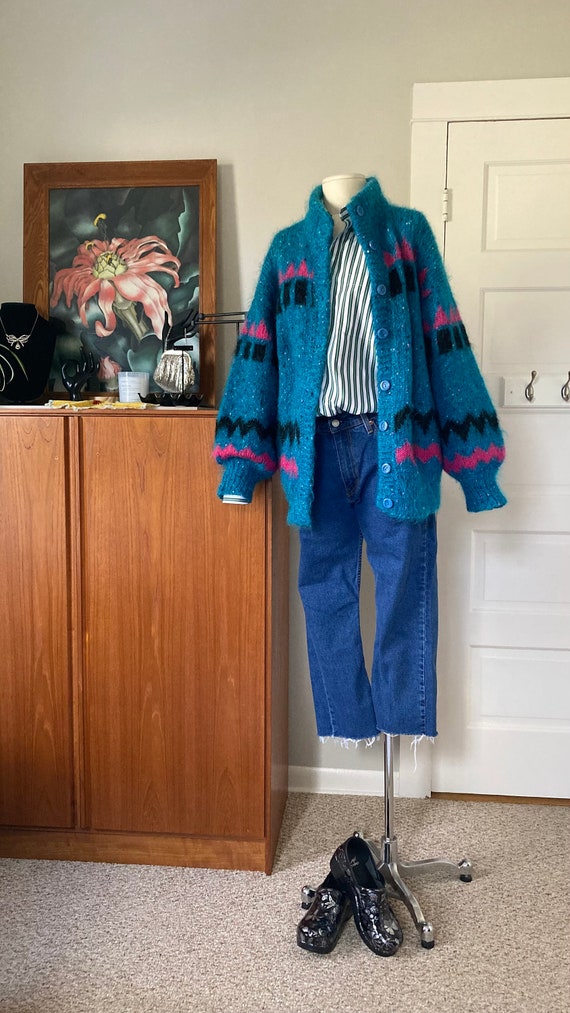 Vtg Mohair Wool Cardigan Oversized