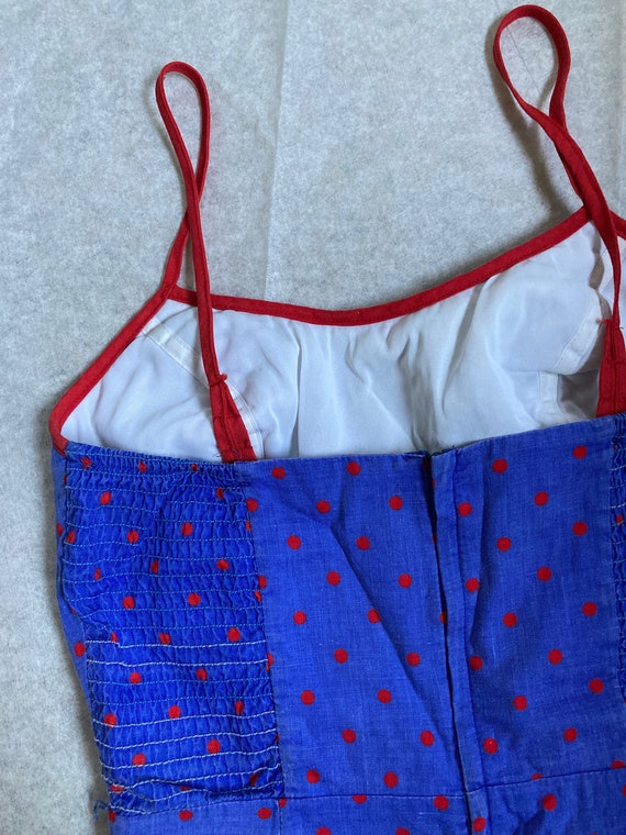 70s Cotton Romper blue and red polka dot Short Sh… - image 5