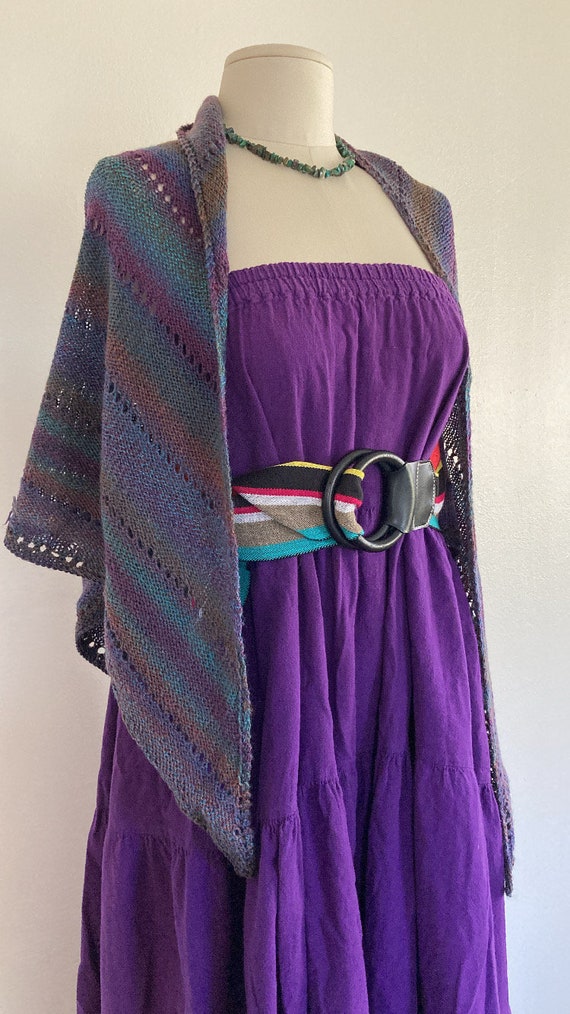 Vintage Space Dyed Shawl purple teal crochet wrap