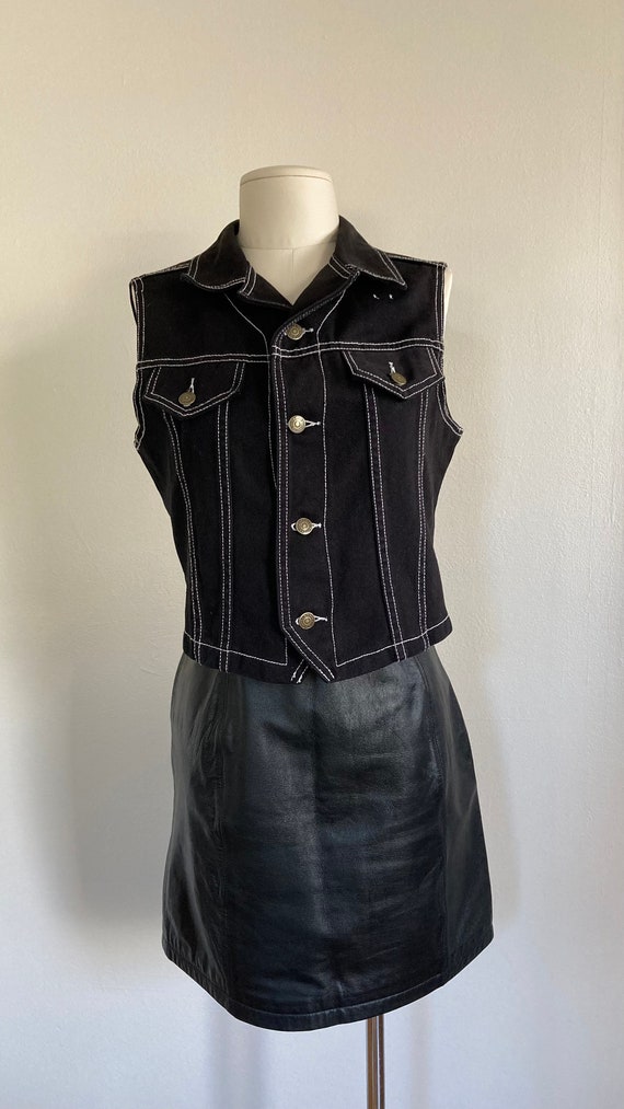 Vintage Black Denim Vest Size Large