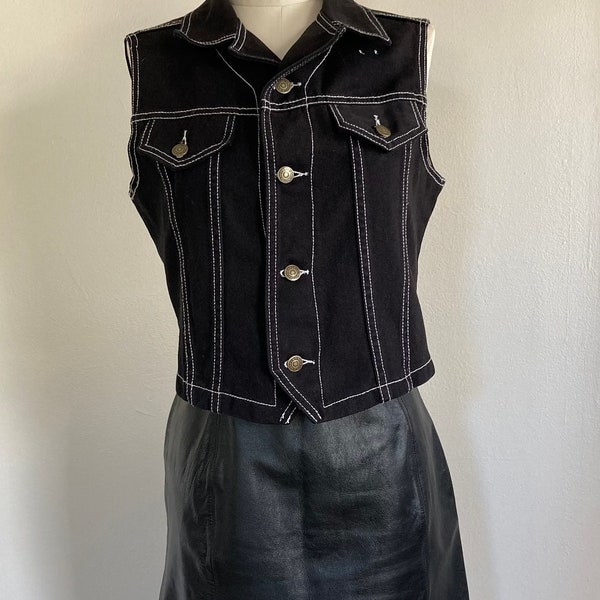 Vintage Black Denim Vest Size Large