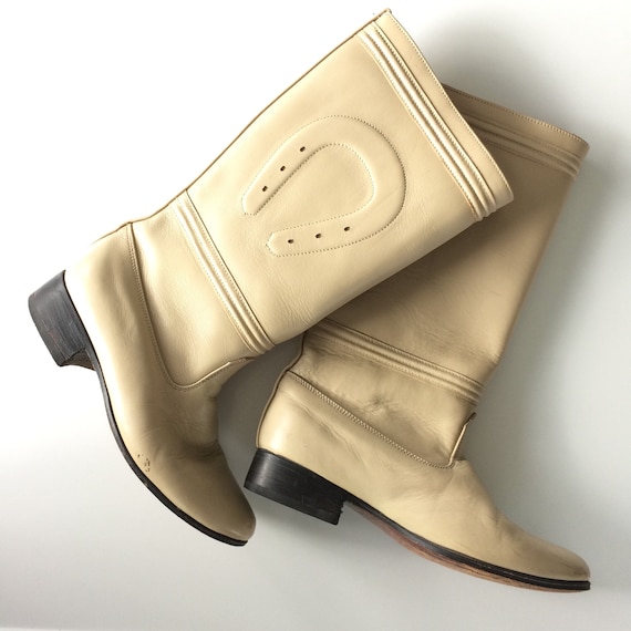 Vintage Western Boots // White Horseshoe Leather C