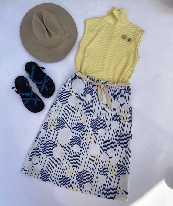 Knit Aline Skirt Navy Blue and Yellow Polka Dot Kn