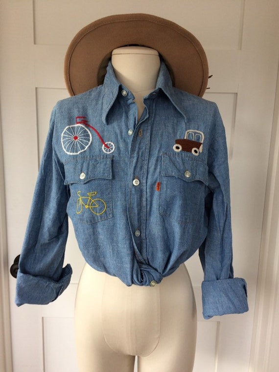Levi’s Denim Shirt // embroidered Bicycle Unicycle