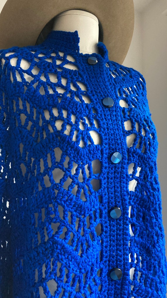 70s Crochet Poncho Blue