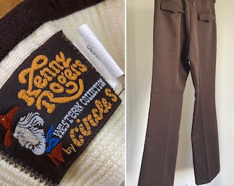 70s Kenny Rogers Western Pants Brown Polyester Trousers