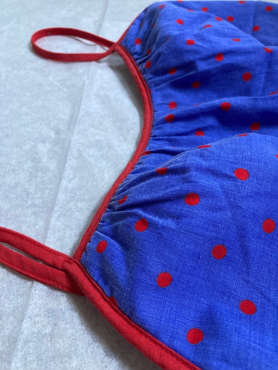 70s Cotton Romper blue and red polka dot Short Sh… - image 10