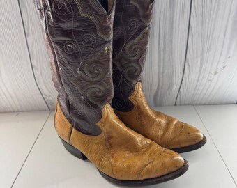 Montana Dorado VTG Ostrich & Leather Cowboy Boots Western Mens 8 Mens Womens 10