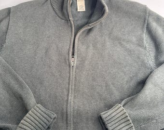 Vintage LL Bean Full Zip Cardigan Sweater Mens Medium Gray Cotton Grandpa