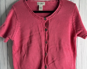 Suéter rosa de punto vintage de los años 90 de LL Bean, talla mediana para mujer, 100% algodón.