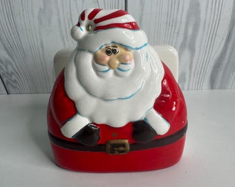 Vintage Hand Painted Ceramic Santa Claus Napkin Holder