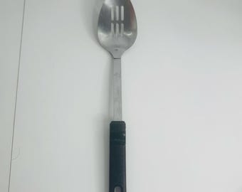 Vintage ECKO USA  Slotted Serving Spoon Black Plastic Handle