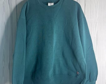 Jerzees Sweatshirt Mens Large Teal Green Vintage 90s Made in USA Crewneck Blank