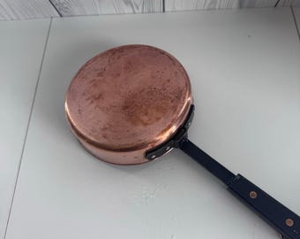 Vintage Copper Fry Pan Skillet Tin Lined Wooden Handle French Style 7”