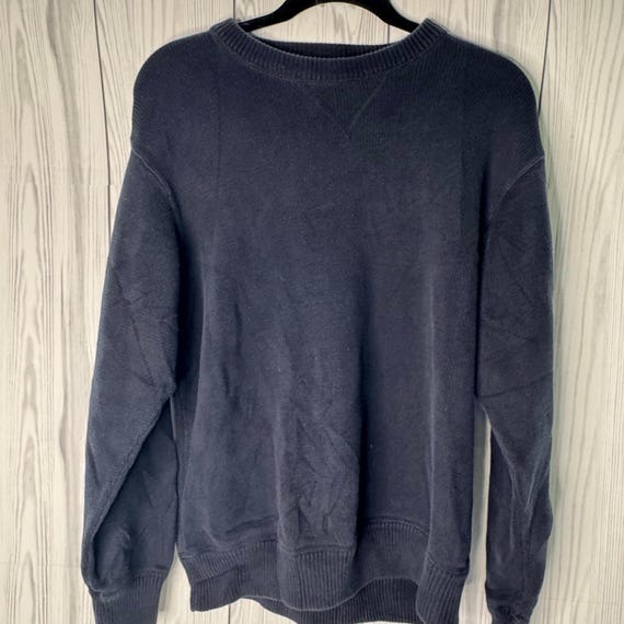 VTG 90's Eddie Bauer Sweater Men Med Navy Cotton … - image 2