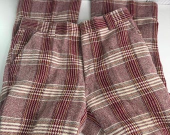 Pantalones acampanados de cuadros rojos estilo vintage de los años 70, sin marca, talla 32x32, estilo disco retro funky.