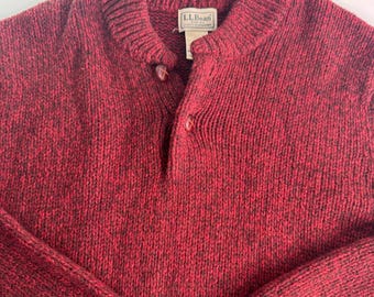 Jersey Henley clásico de lana de cordero Ragg de L.L.Bean para hombre, color rojo, con botones de madera grandes.