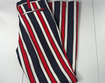 Vintage 1960-1970 Permanent Press Striped Flared Red Blue Pants 28 x 29