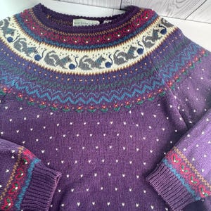 Northern Isles Vintage Cat & Mouse Fair Isle Pullover Medium Handbroderad.