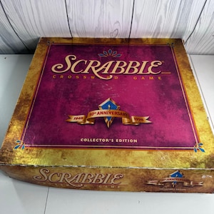 Scrabble Edição de Colecionador de Luxo do 50º Aniversário de 1998 com Tabuleiro Giratório COMPLETO