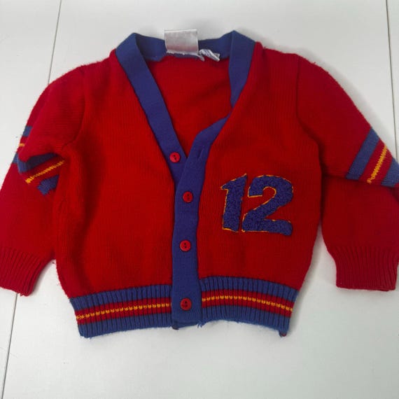 Vtg Cardigan Baby 18 months  Varsity Football Sweater Baby Toddler #12 1990s