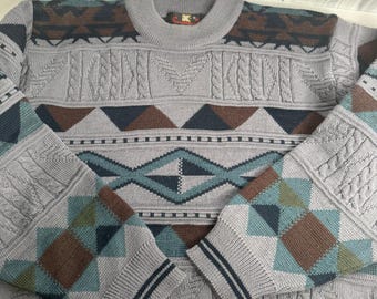 Vintage 1990s Grauer Pullover aus reiner Wolle Größe M (115) Retro Grunge