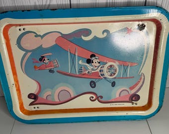 Bandeja para TV vintage de los años 70 con aviones voladores de Minnie y Mickey Mouse de Disney