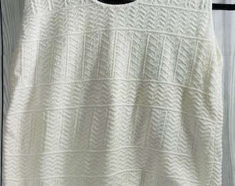 Chaleco de punto vintage color crema con diseño de tapiz, talla mediana (LEER)