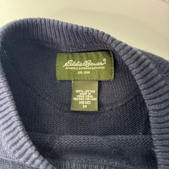 VTG 90's Eddie Bauer Sweater Men Med Navy Cotton … - image 5